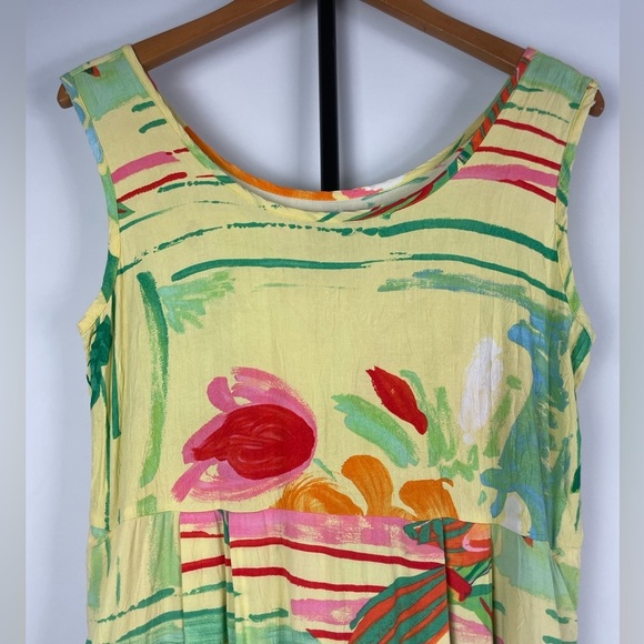 JAMS WORLD Yellow Parrot Bird Floral Tropical Art to Wear Maxi Dress - Picture 2 of 11